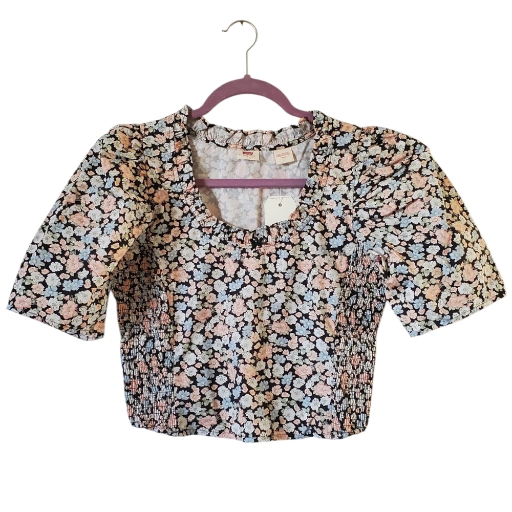 New Womens Levis Vanessa Floral Obsidion Cotton Crop top Flowers Size Small NWT
